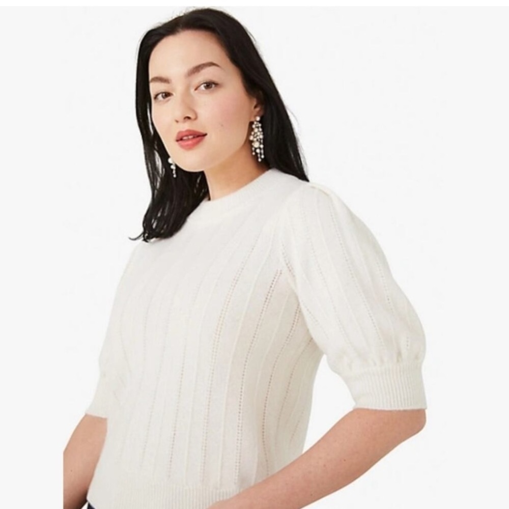 Kate Spade Cream Knit Sweater with Puff Sleeves